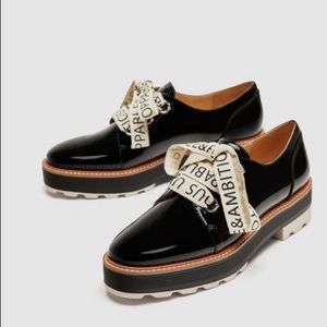 Zara Patent Leather Brogues Platform Oxfords
